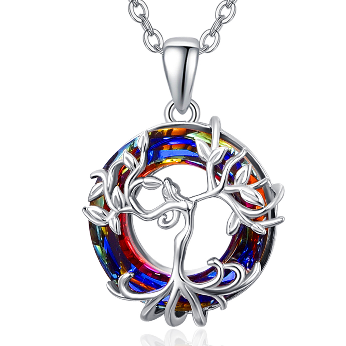 Collier en argent sterling avec pendentif en cristal Arbre de vie-1