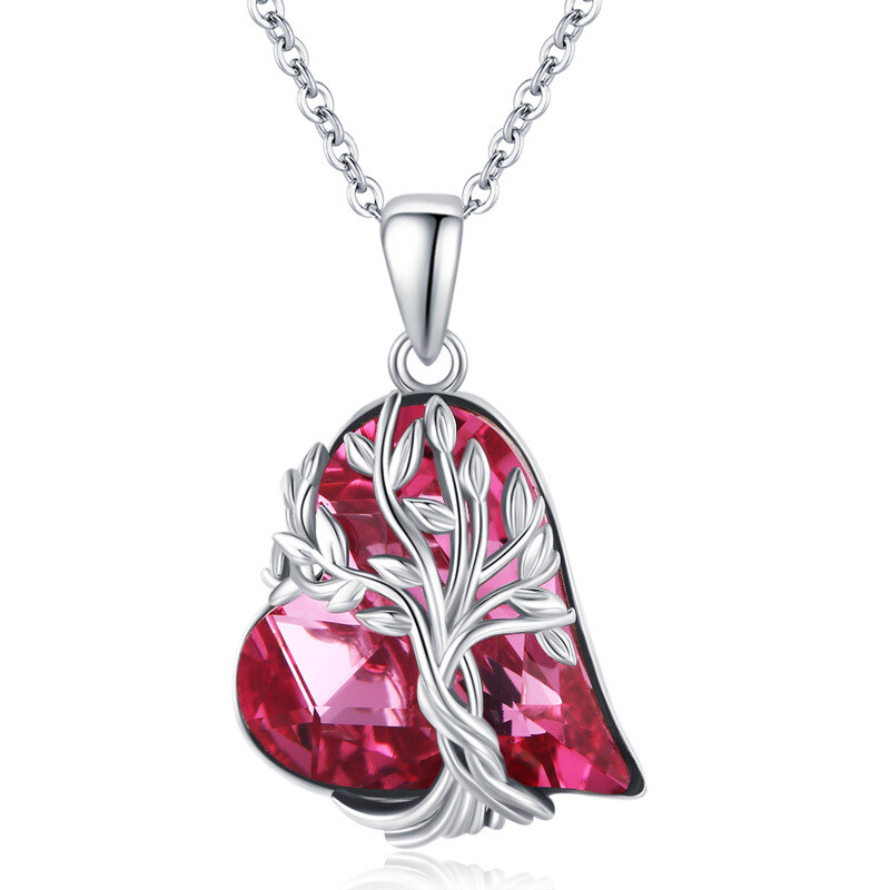 Sterling Silver Tree Of Life Crystal Pendant Necklace-9