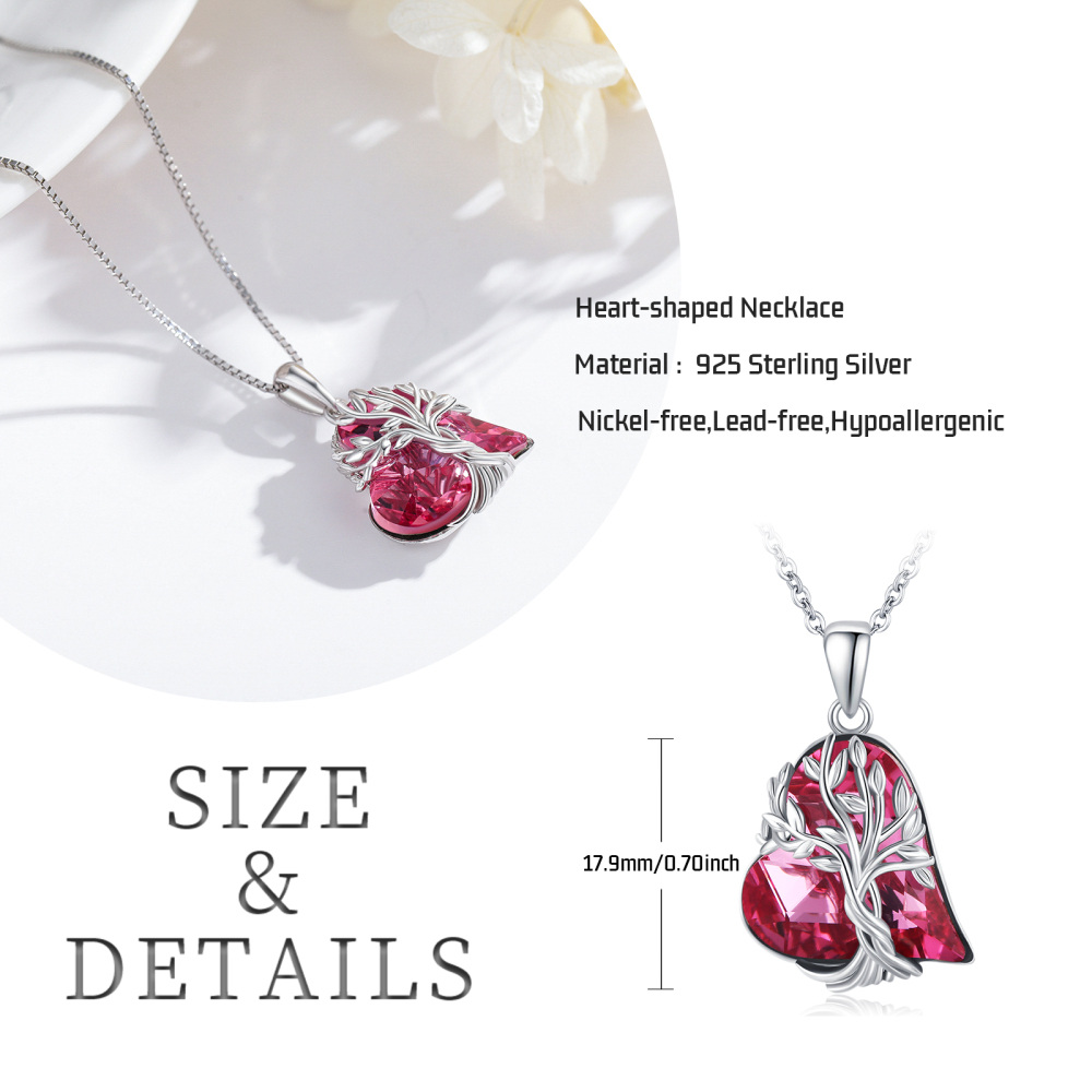 Sterling Silver Tree Of Life Crystal Pendant Necklace-7