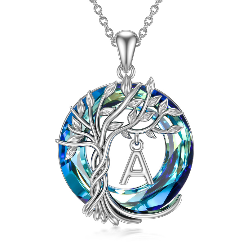 Sterling Silver Tree Of Life Crystal Pendant Necklace-20
