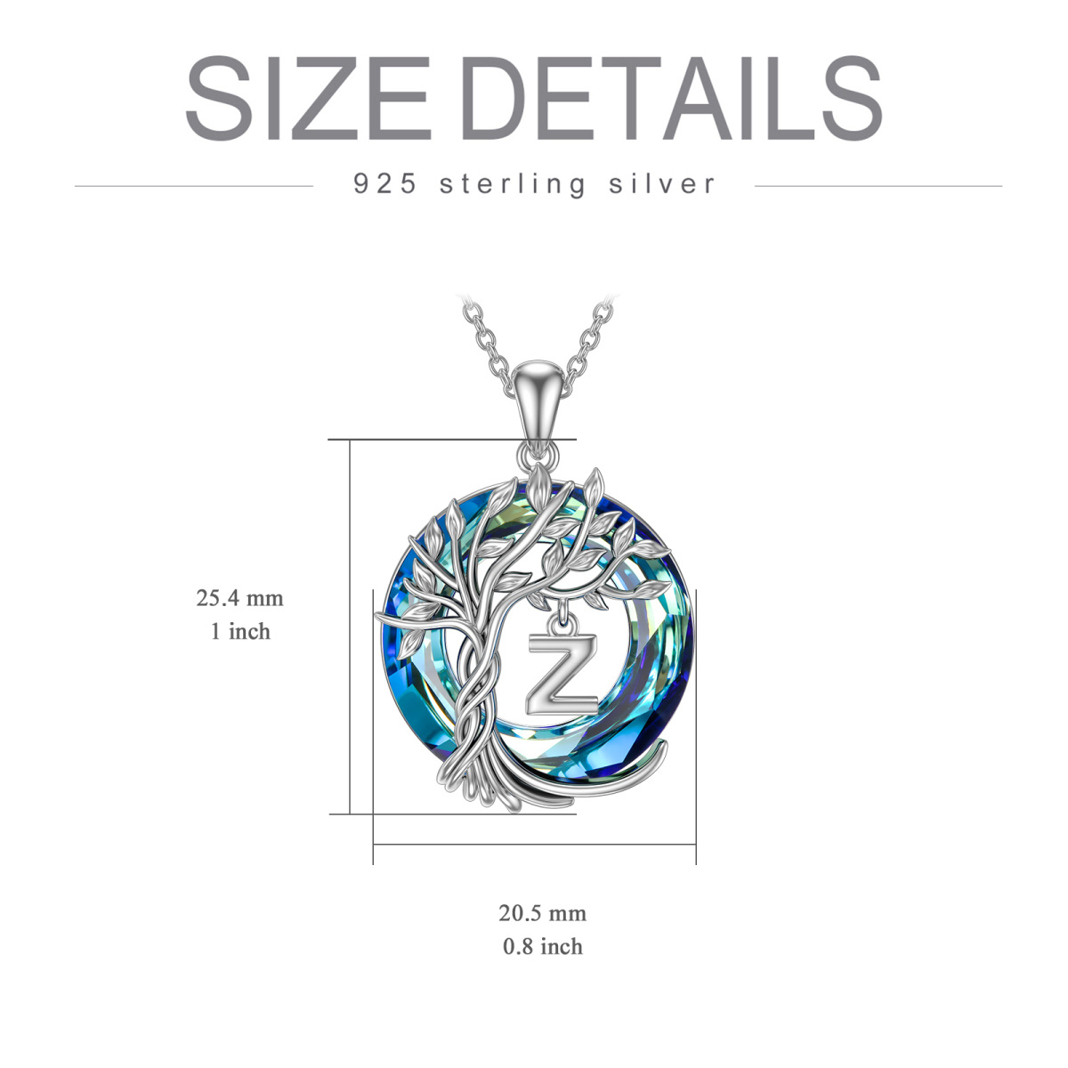 Sterling Silver Tree Of Life Crystal Pendant Necklace-3