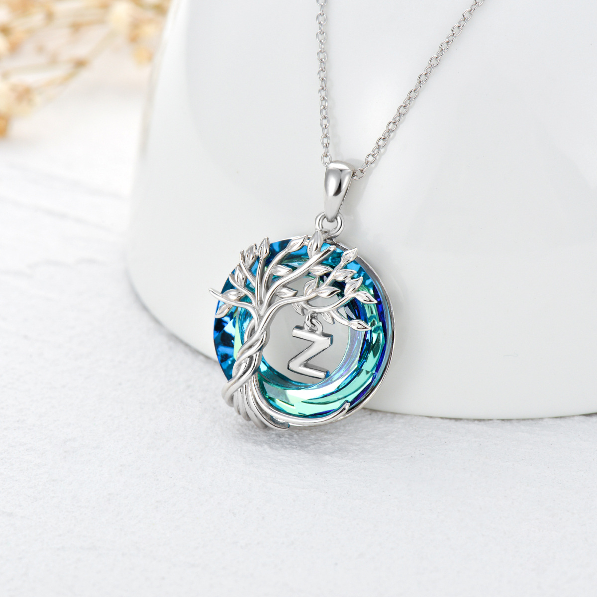Sterling Silver Tree Of Life Crystal Pendant Necklace-5