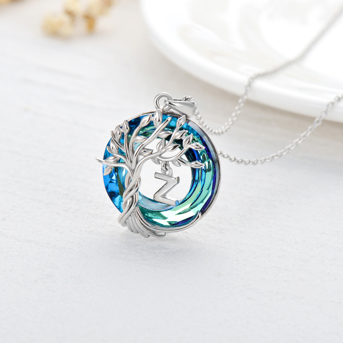 Sterling Silver Tree Of Life Crystal Pendant Necklace-6
