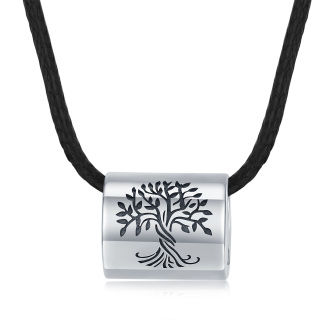 Sterling Silver Tree Of Life Cylindrical Bead Urn Necklace for Ashes-45