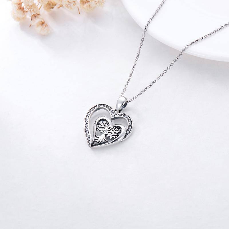 Sterling Silver Zirconia Tree Of Life & Double Heart Pendant Necklace-4