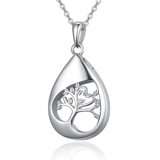 Sterling Silver Tree Of Life Drop Shaped Urn Necklace for Ashes