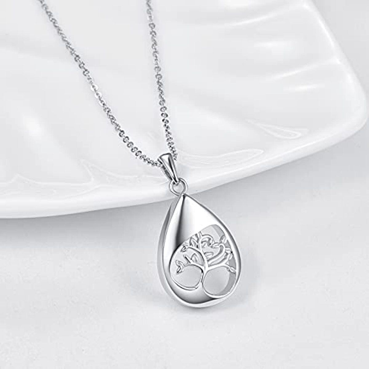 Sterling Silver Tree Of Life Drop Shaped Urn Necklace for Ashes-4