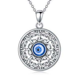 Sterling Silver Tree Of Life & Evil Eye Pendant Necklace-2