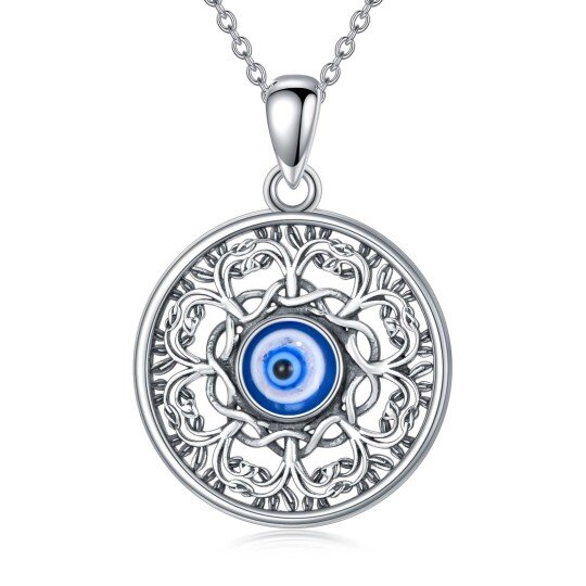 Sterling Silver Tree Of Life & Evil Eye Pendant Necklace