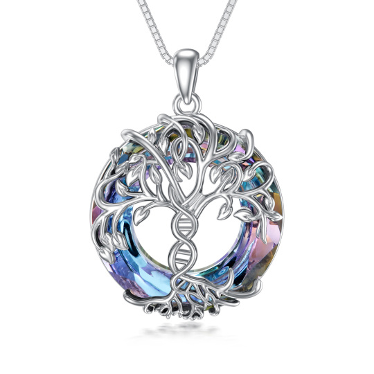 Sterling Silver Tree Of Life Gene Chain Crystal Pendant Necklace