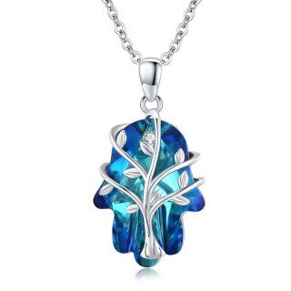 Sterling Silver Tree Of Life & Hamsa Hand Crystal Pendant Necklace-38