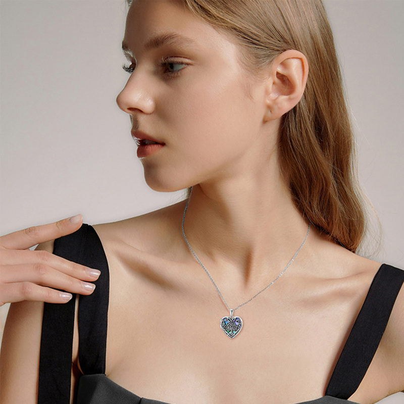 Collana con ciondolo fotografico personalizzato in argento sterling con cuore, conchiglia e albero della vita-2