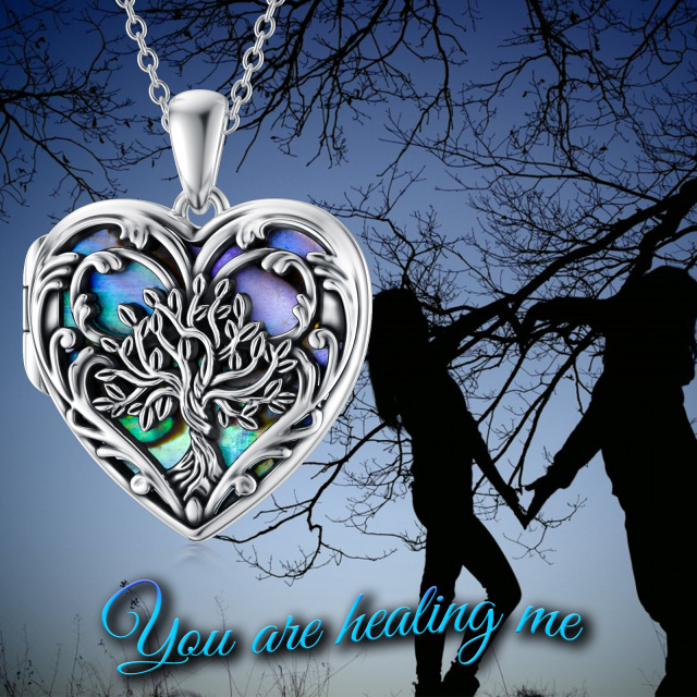 Collier en argent Sterling Tree Of Life Heart Abalone Shellfish Personalized Engraving Photo Locket Necklace-5