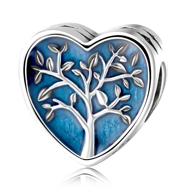 Sterling Silver Tree Of Life & Heart Bead Charm-1