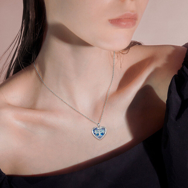 Collier en argent sterling avec pendentif en cristal bleu en forme de coeur d'arbre de vie-2