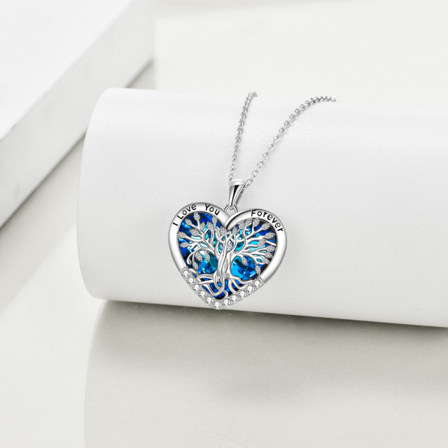 Plata de Ley Árbol de la Vida Corazón Azul Colgante Collar de Cristal-3