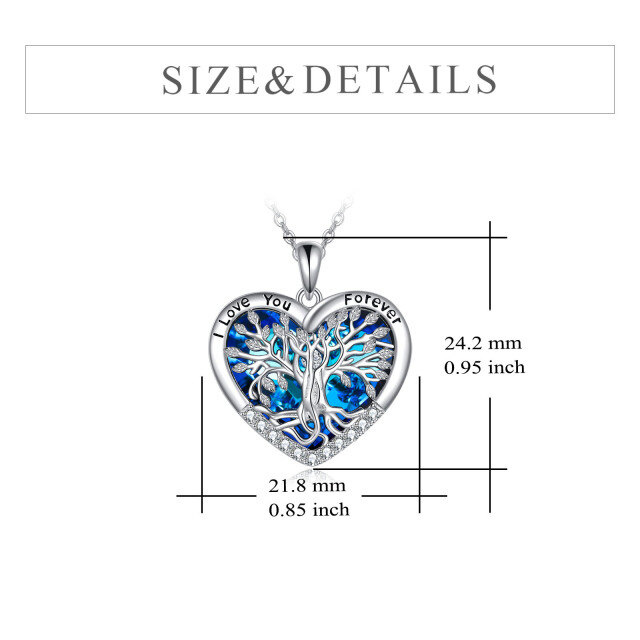 Collier en argent sterling avec pendentif en cristal bleu en forme de coeur d'arbre de vie-5