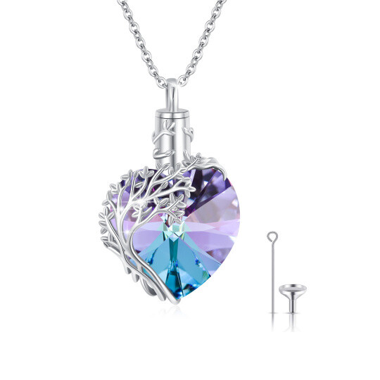 Sterling zilveren boom van het leven & hart kristal crematie sieraden Urn ketting voor as