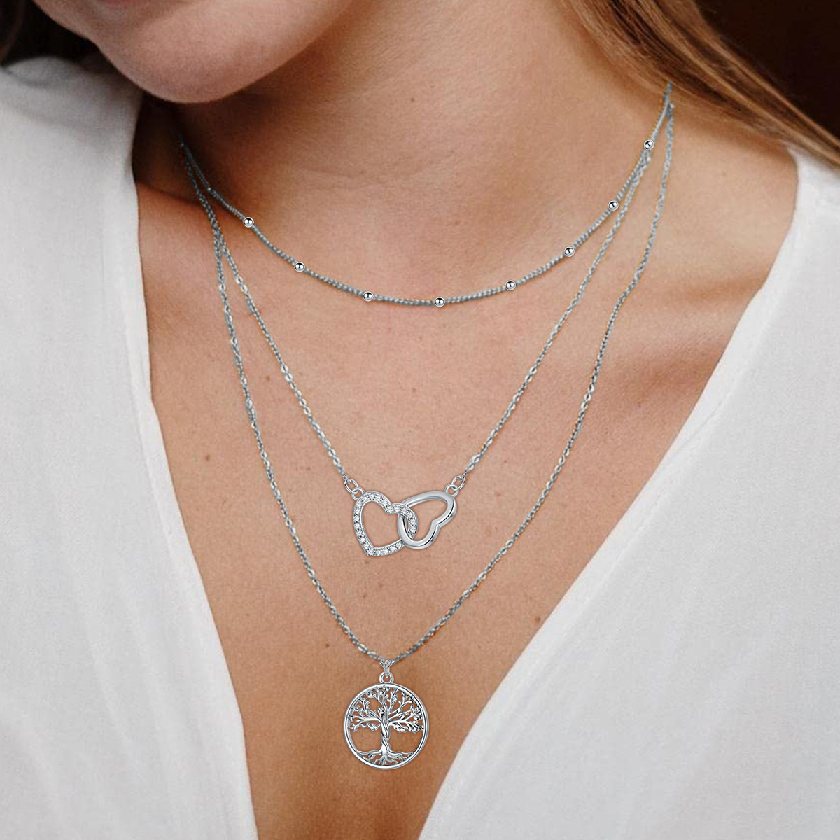 Collier en argent sterling avec arbre de vie et coeur en zircon cubique-2