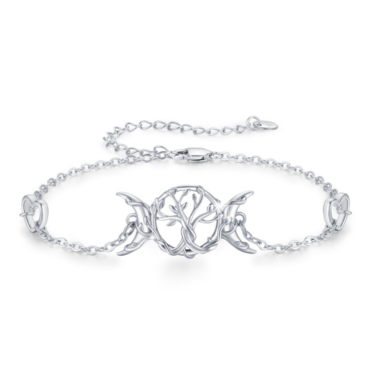 Sterling Silver Heart With Moon Tree Of Life Pendant Bracelet For Women