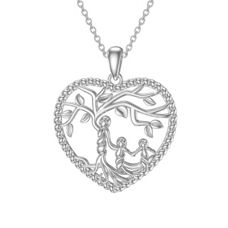 Sterling Silver Tree Of Life & Heart Pendant Necklace-35