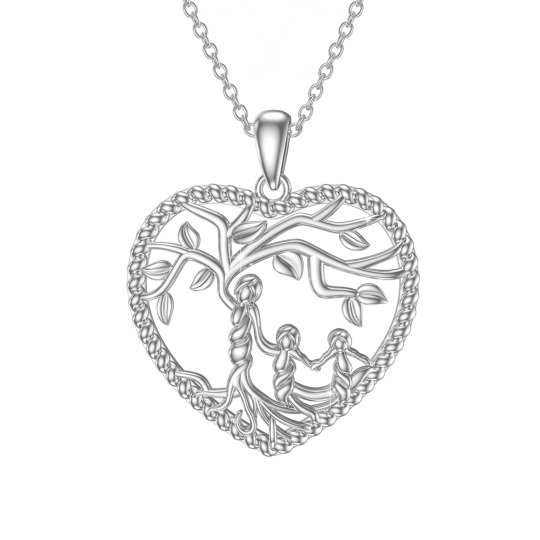 Sterling Silver Tree Of Life & Heart Pendant Necklace