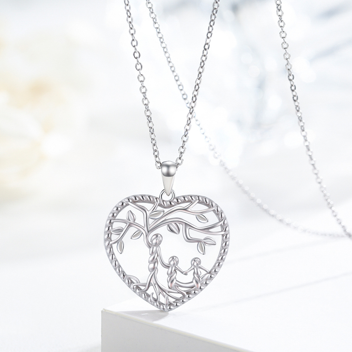 Sterling Silver Tree Of Life & Heart Pendant Necklace-5