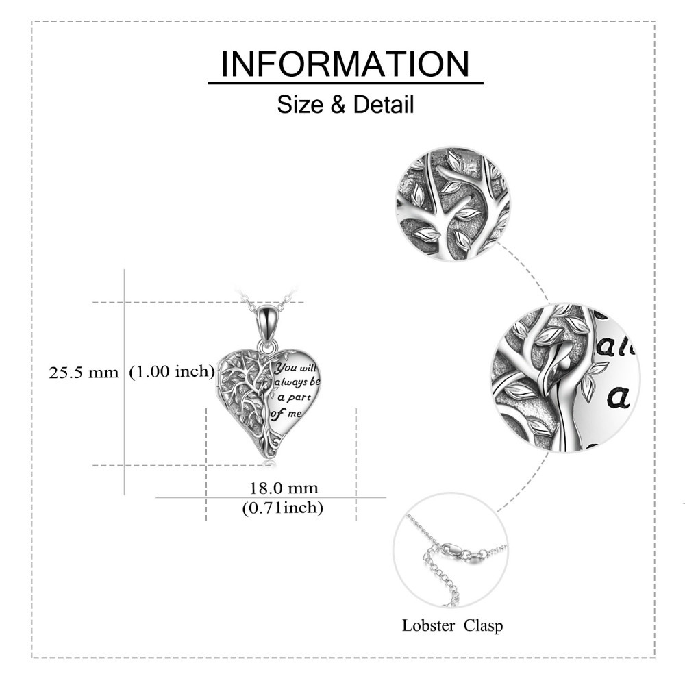 Sterling Silver Tree Of Life & Personalized Photo Locket Necklace with Engraved Word-5