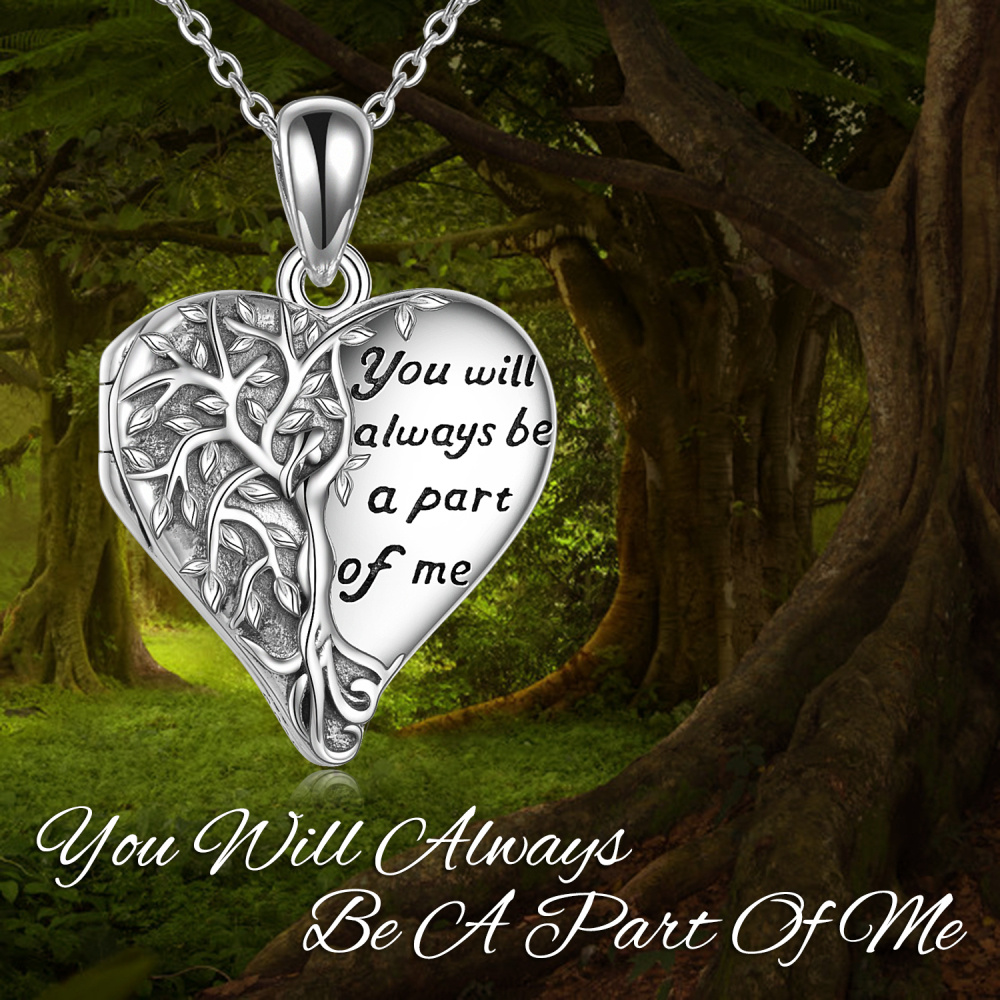 Sterling Silver Tree Of Life & Personalized Photo Locket Necklace with Engraved Word-6