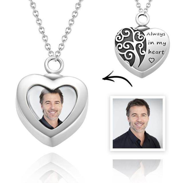 Plata de ley Árbol de la Vida Corazón Personalizado Foto Cremación Urna Collar para cenizas con la palabra grabada-1