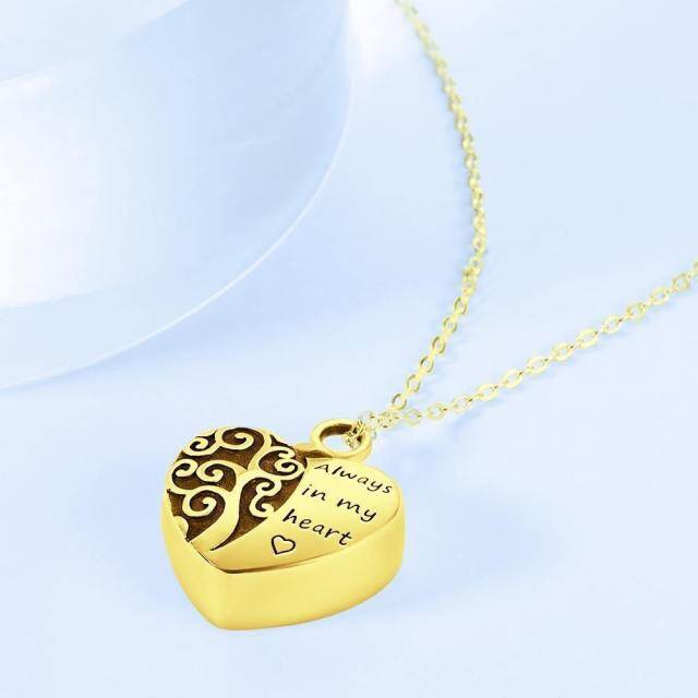 Sterling Silver with Yellow Gold Plated Tree Of Life Heart Personalized Photo Cremation Urn necklace for Ashes with Engraved Word-3