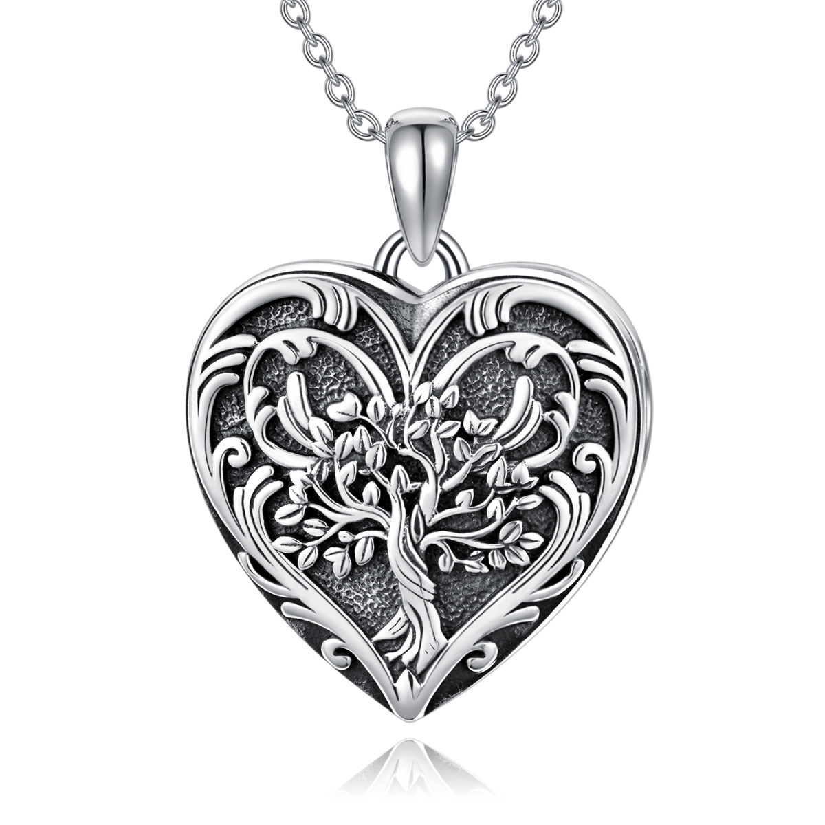 Collar con medallón fotográfico personalizado con forma de corazón y árbol de la vida en plata de ley para mujer-1