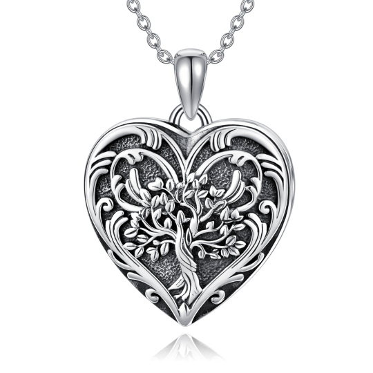 Sterling Silver Tree Of Life & Heart Personalized Photo Locket Necklace for Women