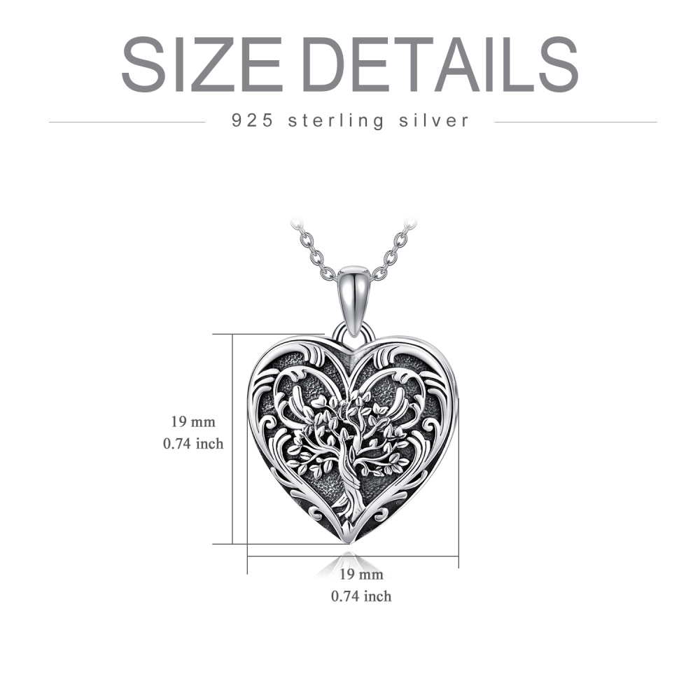 Collar relicario personalizado con foto en forma de árbol de la vida y corazón de plata de-7