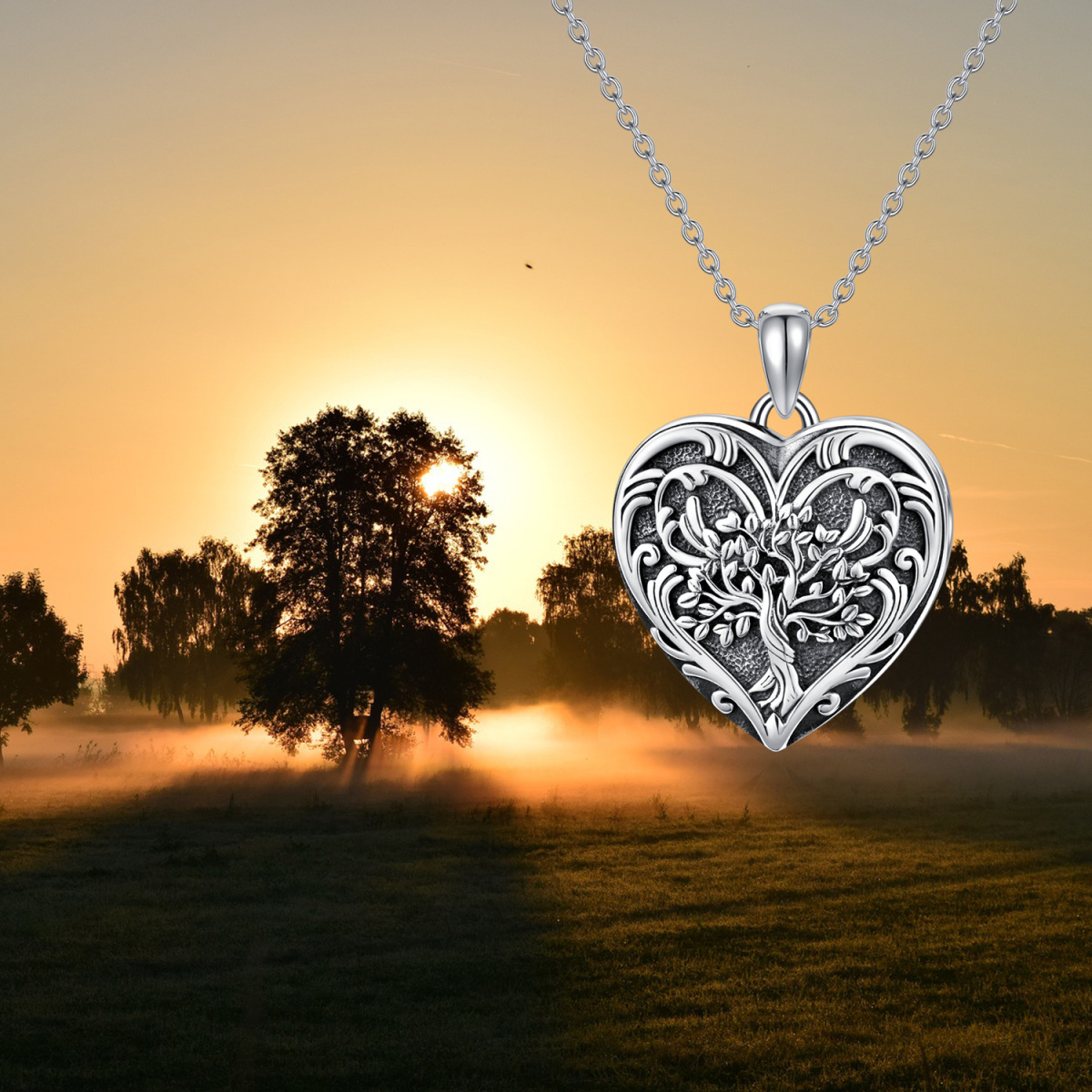 Collana con ciondolo fotografico personalizzato a forma di cuore con albero della vita in argento sterling per donna-8