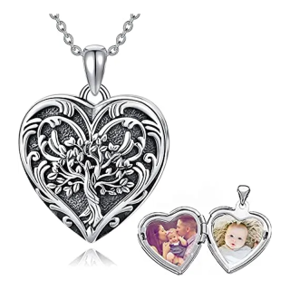 Sterling Silver Tree Of Life & Heart Personalized Photo Locket Necklace for women-6