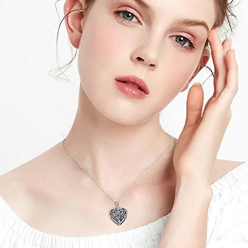 Sterling Silver Tree Of Life & Heart Personalized Photo Locket Necklace for women-2