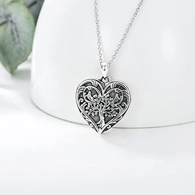 Colar com medalhão de foto personalizada em forma de coração de árvore da vida em prata esterlina para mulheres-4