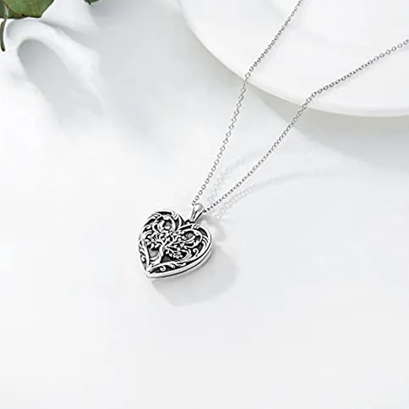 Colar com medalhão de foto personalizada em forma de coração de árvore da vida em prata esterlina para mulheres-5