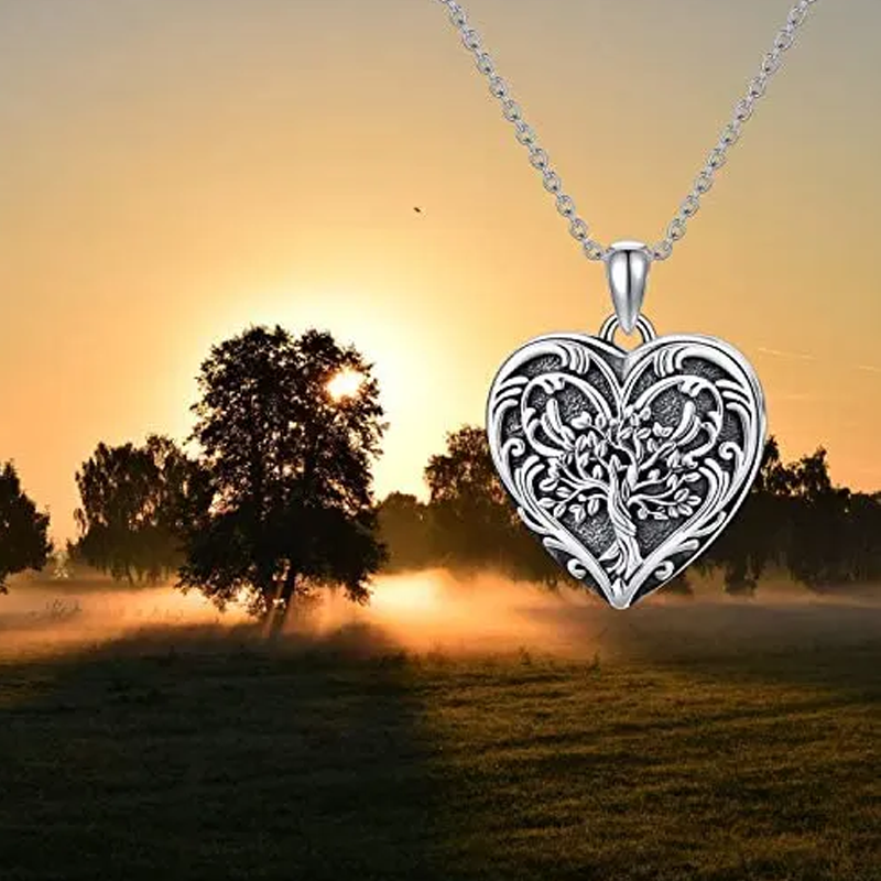 Colar com medalhão de foto personalizada em forma de coração de árvore da vida em prata esterlina para mulheres-6