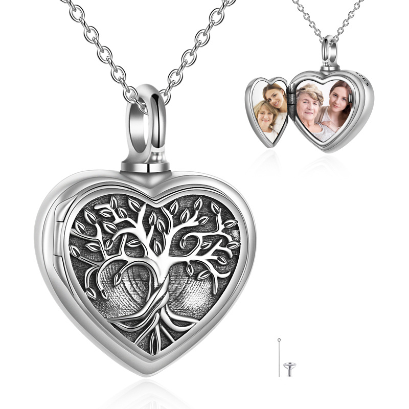 Sterling Silver Tree Of Life Heart Personalized Photo Locket Urn Necklace for Ashes-6