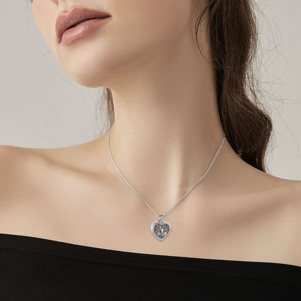 Sterling Silber Baum des Lebens Herz personalisierte Foto Medaillon Urne Halskette für Asche-2
