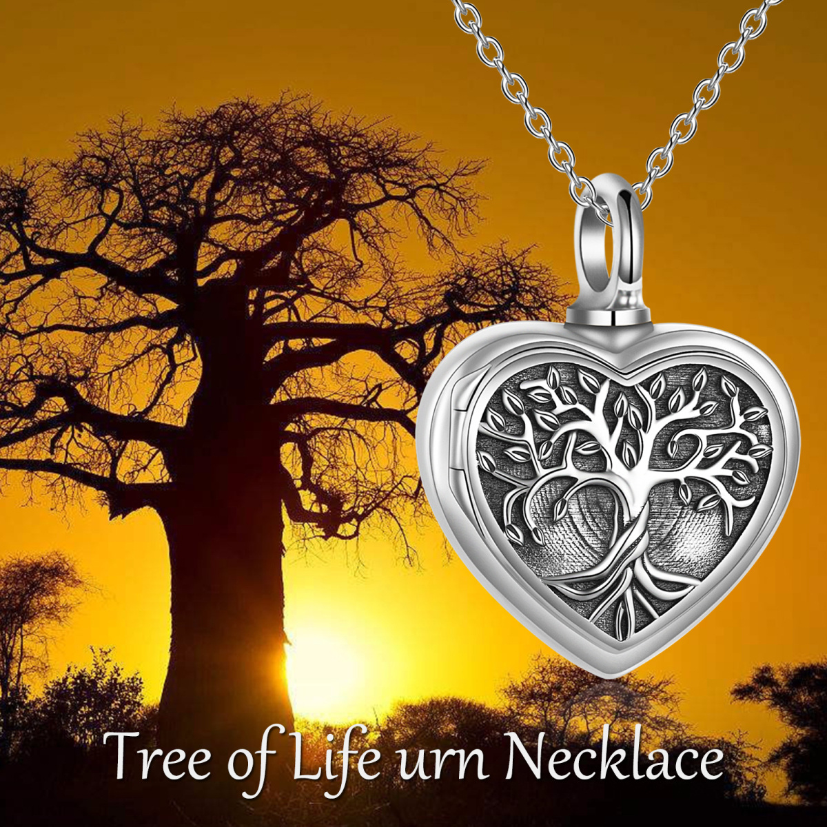 Sterling Silver Tree Of Life Heart Personalized Photo Locket Urn Necklace for Ashes-3