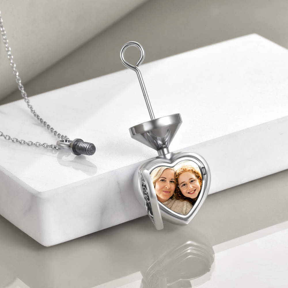 Sterling Silber Baum des Lebens Herz personalisierte Foto Medaillon Urne Halskette für Asche-4