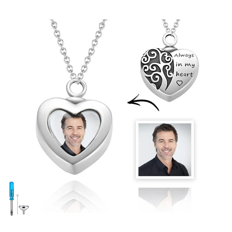 Sterling Silver Tree Of Life & Heart Personalized Photo Urn Necklace For Ashes-1