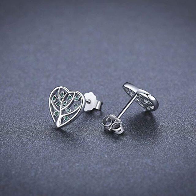 Boucles d'oreilles en argent sterling avec arbre de vie et coeur en zircon cubique-4