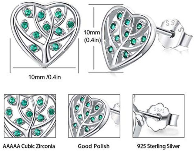 Boucles d'oreilles en argent sterling avec arbre de vie et coeur en zircon cubique-5