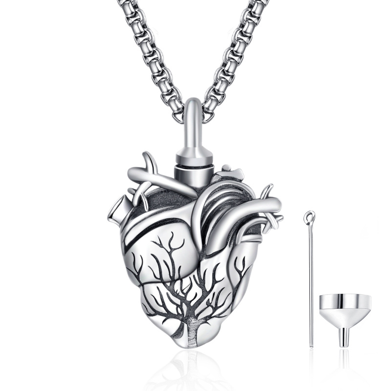 Collier en argent sterling avec arbre de vie et urne en forme de cœur pour cendres