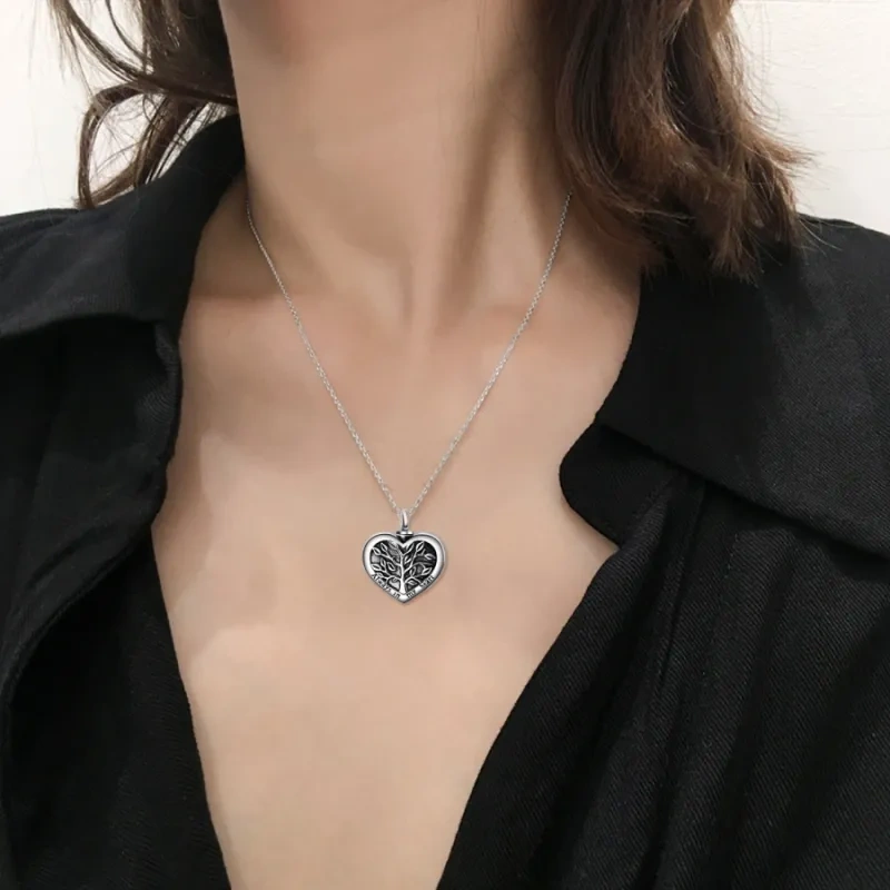 Sterling Silver Tree Of Life & Heart Urn Necklace for Ashes-2