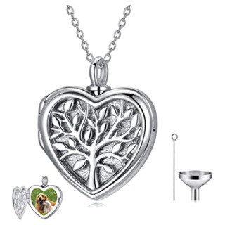 Sterling Silver Tree Of Life & Heart Urn Necklace for Ashes-28